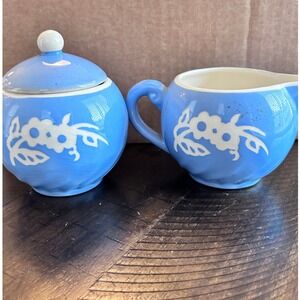 Vintage Cameo‎ ware By Harker Creamer and Sugar Bowl Set White Floral Design